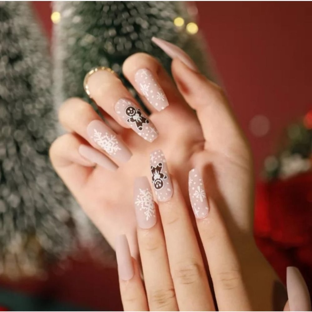 New boutique Nude| Beige Gingerbread Faux| Fake Nail with GIFT SET…
